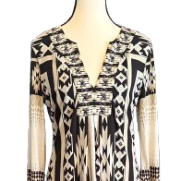 Hale Bob 6THB6088 Taupe and Black Midi Dress Southwestern Aztec Print Dress M - Picture 2 of 7